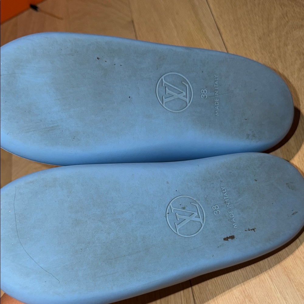 Louis Vuitton Light Blue Embossed Slides - Picture 3 of 3